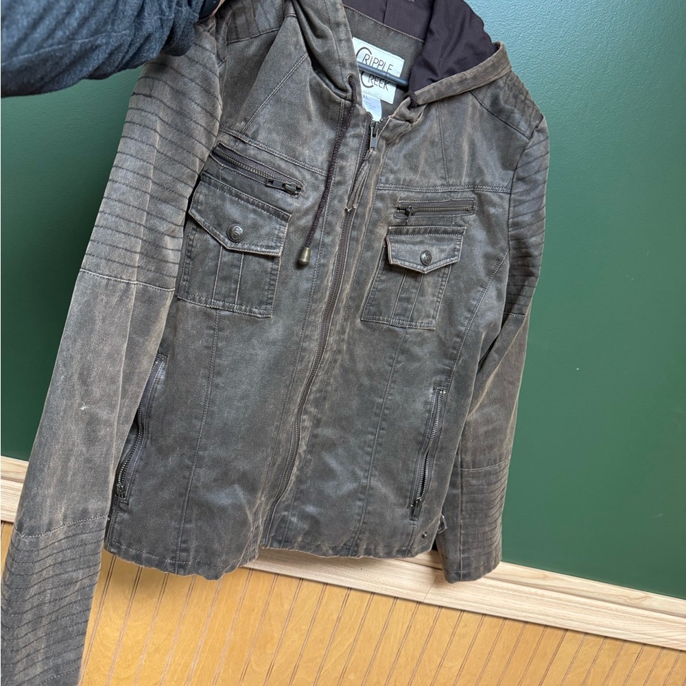PBR Brown Hooded Jacket with Zipper Details